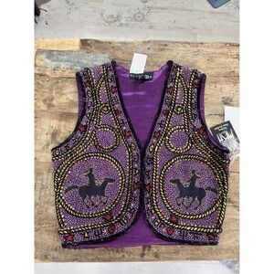 Western Style COWGIRL 100% Silk Sequin Vest Purple Novelty Horse Size S